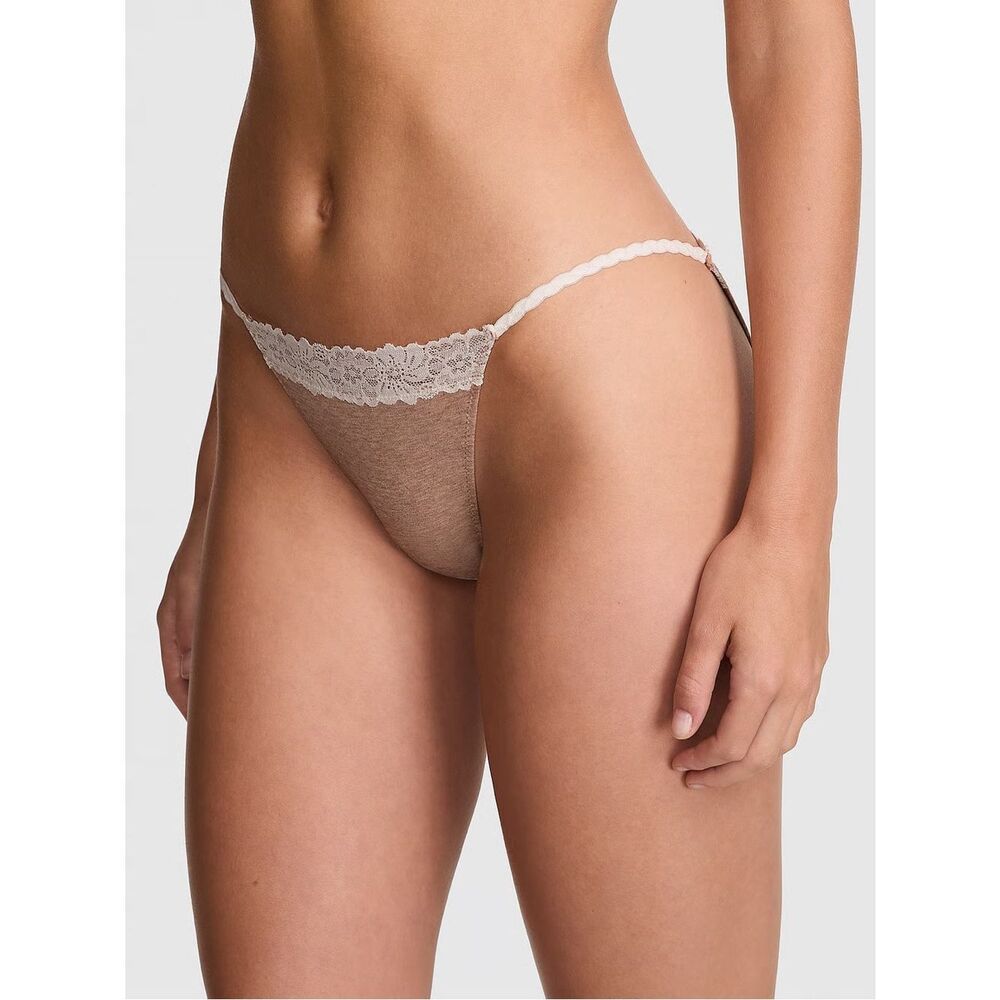 Victoria’s Secret PINK String Bikini Mocha Cream Lace Panties NEW